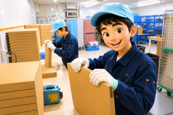 日払い可/長期小樽ダンボール製造工場出荷準備スタッフ募集